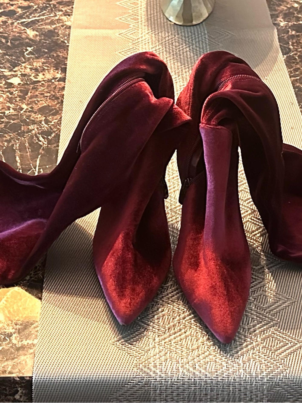 Women's Over-the-Knee Velvet Boots in Burgundy